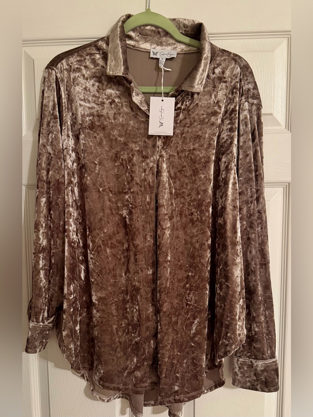 Taupe velour button up